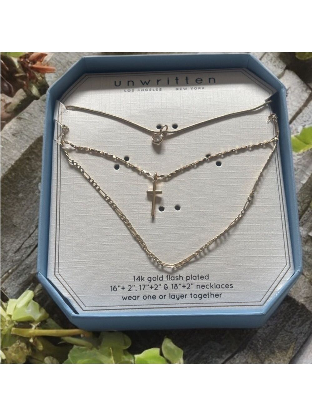 NWT Full Set Unwritten Women 14K Gold Plated Layered Cross Necklace Set 16-18inโ